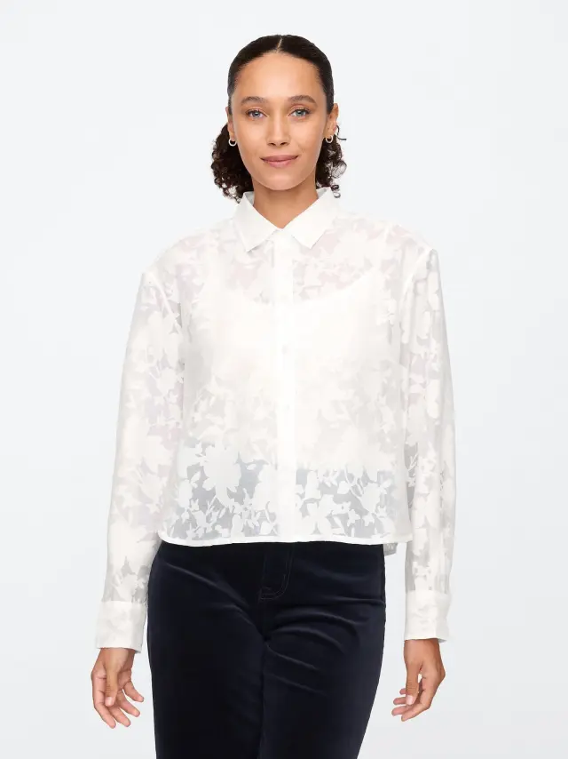 Άσπρο Oversized Cropped Floral Πουκάμισα new off white - XS