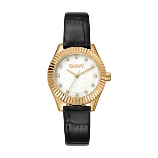 DKNY Chambers Glitz, Women's Watch, Black Leather Strap DK1L017L0025