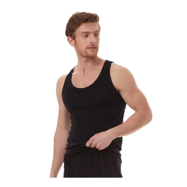Minerva Ανδρική Φανέλα Μάλλινη Τιράντα Rib Wool Merinos, Χρώμα Μαύρο