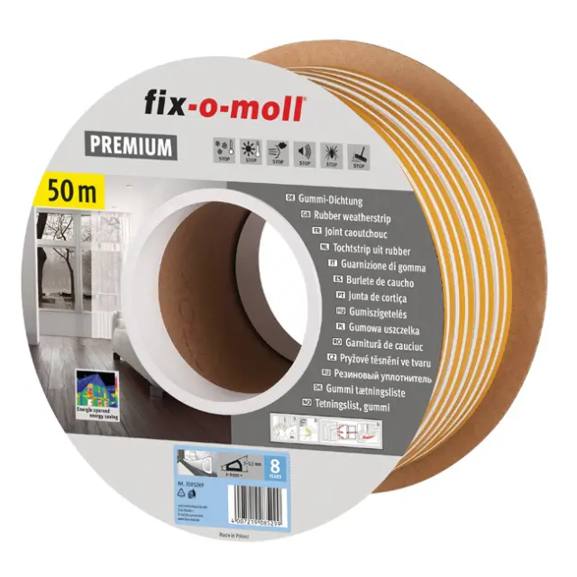 Προφίλ D Μονωτικό Αυτοκόλλητο Λευκό 50m 9x6mm 2