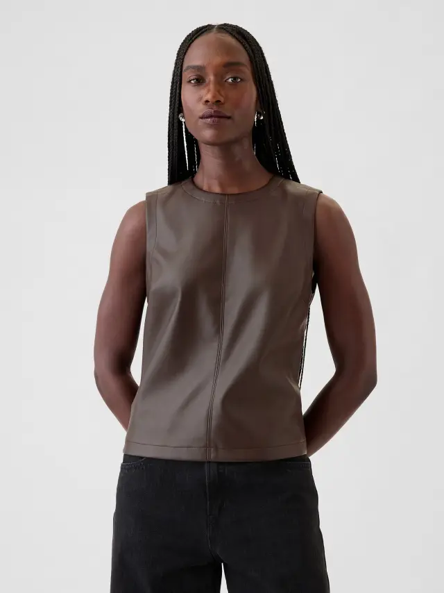 Vegan Leather Shell Αμάνικο Τοπ terra brown - S