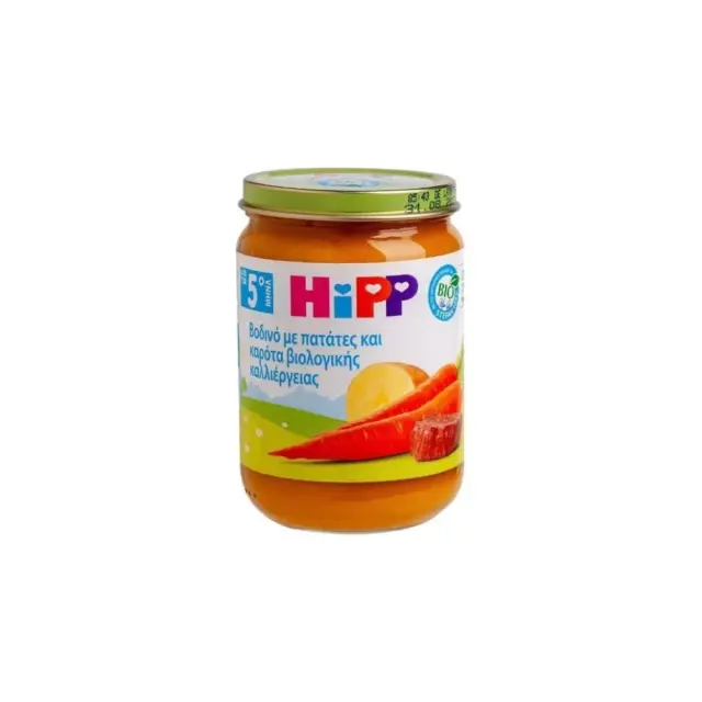 HIPP Βρεφικό Γεύμα Βοδινό με Πατάτες και Καρότα Βιολογικής Καλλιέργειας απο τον 5ο Μήνα- Βαζακι 190gr