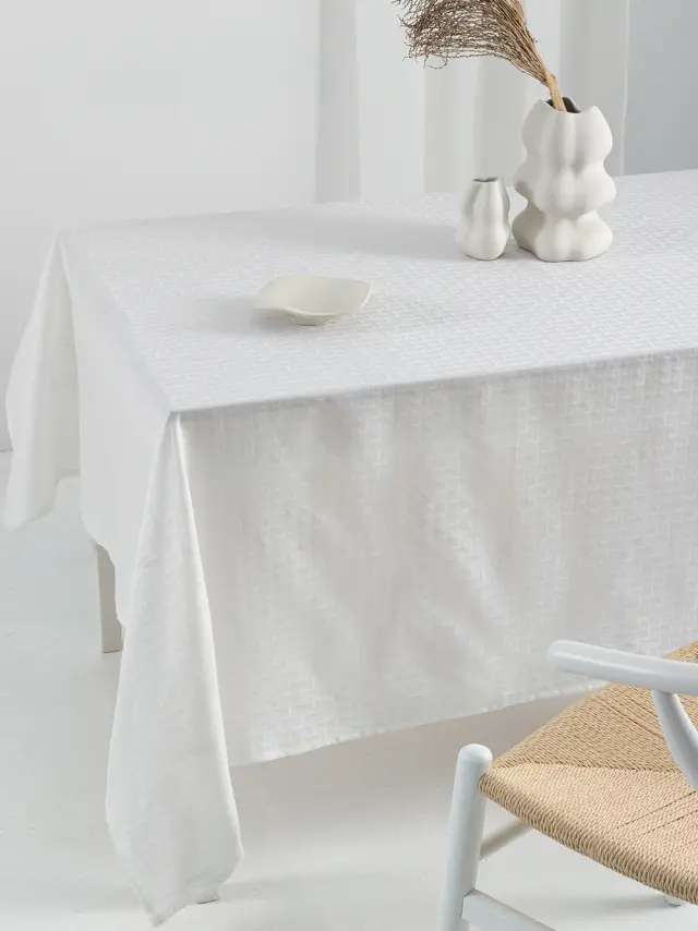 Τραπεζομάντηλο 175x260 Αλέκιαστο Formal Dinner Palamaiki Milly 50% Βαμβάκι-50% Πολυέστερ- White