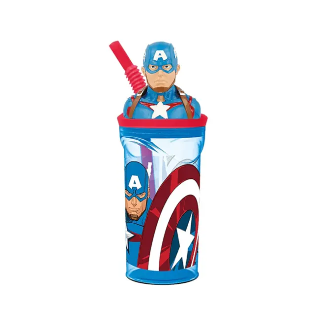 Stor Ποτήρι Πλαστικό με Καλαμάκι 360ml 3D Avengers Comic Heroes Captain America (530-57766)