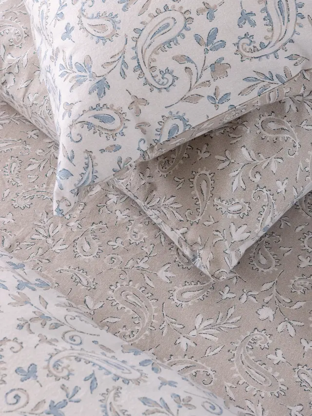 Σετ Παπλωματοθήκη 240x250 Υπέρδιπλη Flannel Beauty Palamaiki FB0246 Λευκό-Σιέλ 100% βαμβακερό 2