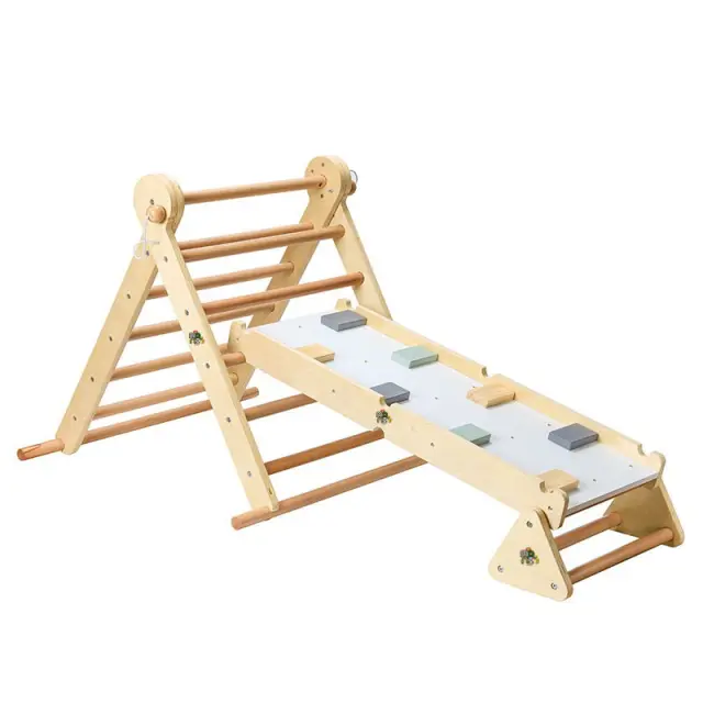 Moni Toys Ξύλινο Τρίγωνο Αναρρίχησης Pikler 3 σε 1 με Ράμπα και Σανίδα Ισορροπίας 18+ Μηνών