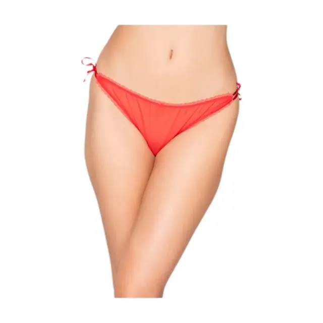 Luna Γυναικείο String Shiny με Στρας και φιόγκους στο πλάι, Χρώμα Κόκκινο
