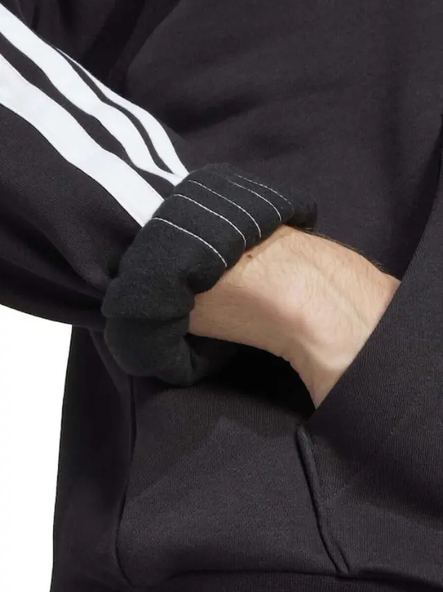 adidasEssentials 3-Stripes Φούτερ Fleece με Κουκούλα Μαύρο - M 2