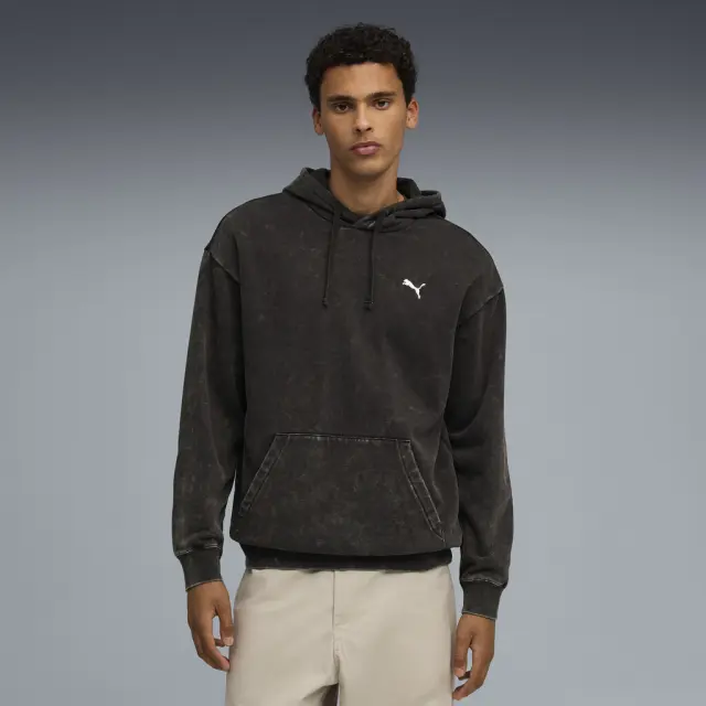 Puma Men's Essentials Elevated Relaxed Washed Fleece Hoodie Μαύρο 688049-01 (Puma) - Large