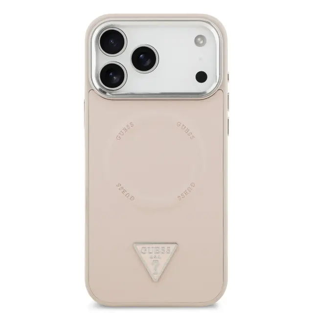 Guess PU Leather Triangle Logo MagSafe Case for iPhone 17 Pro Pink 3