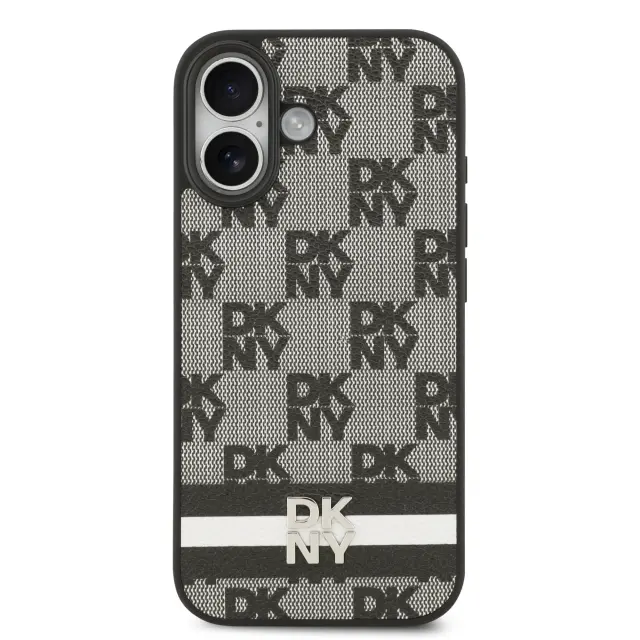 DKNY PU Leather Checkered Pattern and Stripe Case for iPhone 17 Black 3