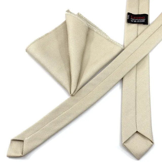 Ιβουάρ Oxford Γραβάτα Slim 4,5 cm Σετ με Μαντηλάκι 2