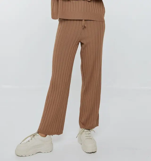 Παντελόνα Ριμπ Zip Culotte με Κορδόνι Καφέ