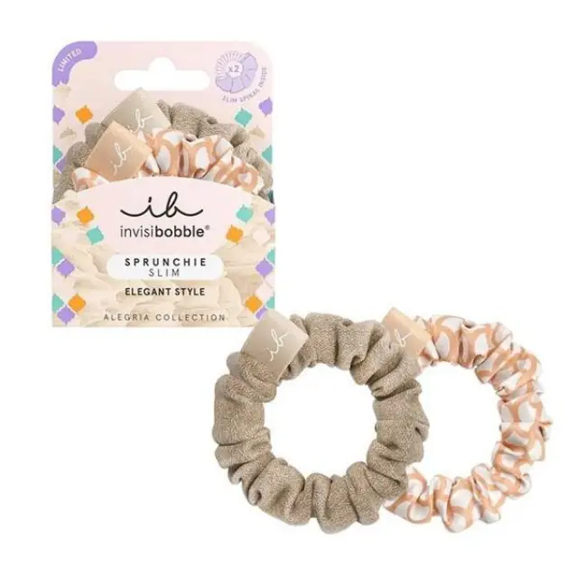 Invisibobble Sprunchie Slim Alegria Collection Rooting for You Λαστιχάκια Μαλλιών Μπεζ/Πορτοκαλί 2τμχ