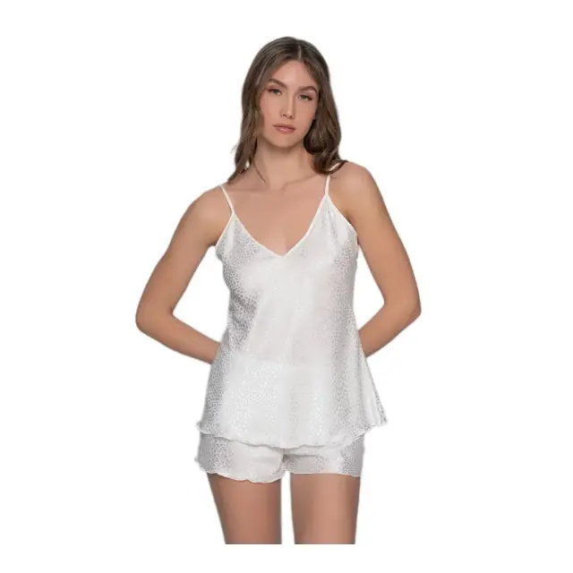 Milena Γυναικείο Babydoll Σατέν Βότσαλο V Ντεκολτέ, Χρώμα Ιβουάρ