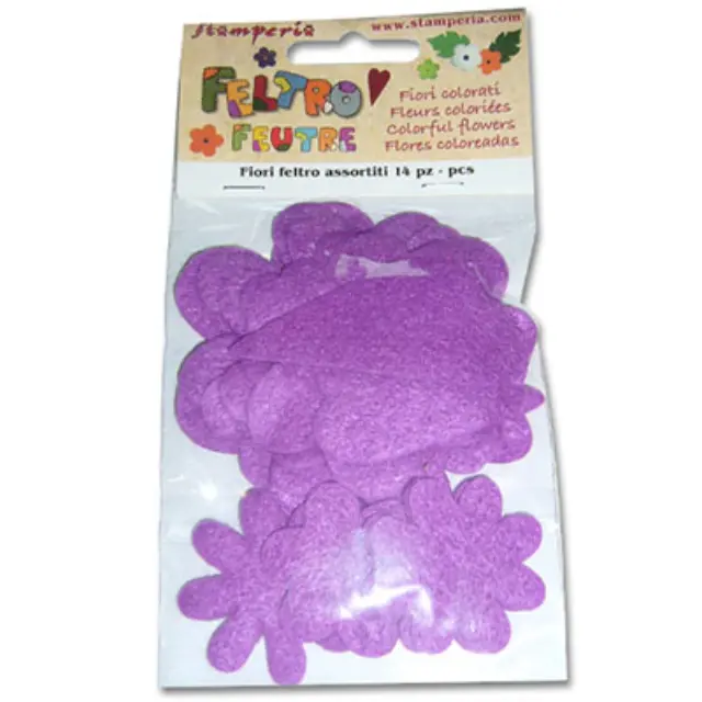 Λουλούδια Felt Διάφορα Σχήματα 2-4cm - Violet - 14τεμ