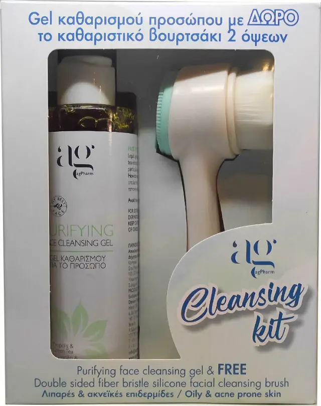 Ag Pharm Cleansing Kit Purifying Face Cleansing Gel για Καθαρισμό Προσώπου 200ml & Δώρο Καθαριστικό Βουρτσάκι 2 όψεων 1τμχ