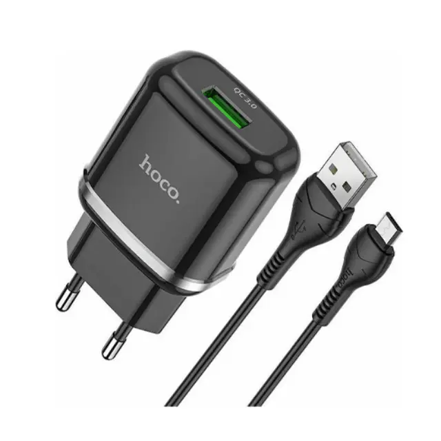 Hoco Φορτιστής με Θύρα USB-A και Καλώδιο micro USB 18W Quick Charge 3.0 Μαύρος (N3 Special)