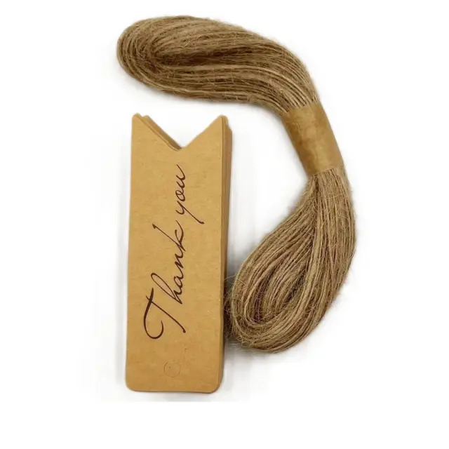 Ετικέτες με σκοινάκι «Thank you» από χαρτόνι κραφτ, 7x2cm