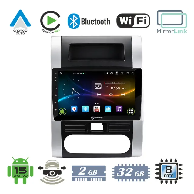 VenCore Οθόνη Multimedia Android 15 10.1" 9109A MTK6762 Octa-Core 2GB/32GB IPS με Πρόσοψη, CarPlay, Android Auto και Υποστήριξη Κάμερας Οπισθοπορείας AHD για Nissan X-Trail 2007-2013 – Ασημί (3236-10008-0223S)