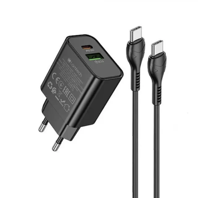 LAMTECH LAM980725 Φορτιστής 20W USB-C + USB-A με PD 3.0, PPS, Quick Charge 3.0 + Καλώδιο USB-C 60W 1m – Γκρι