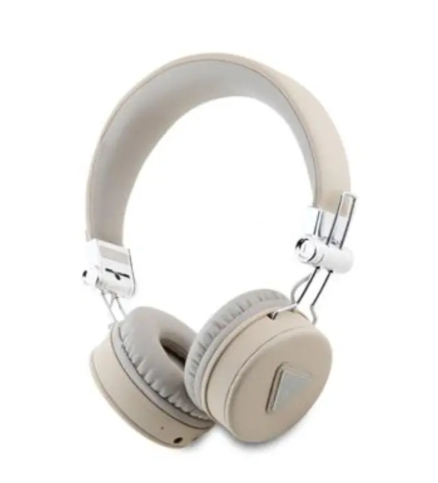 Guess PU Grained Triangle Logo ENC Wireless Headphone Beige