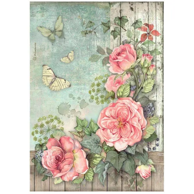 Ριζόχαρτο ντεκουπάζ Stamperia 21x29cm A4, House of Roses, Flowers Corner