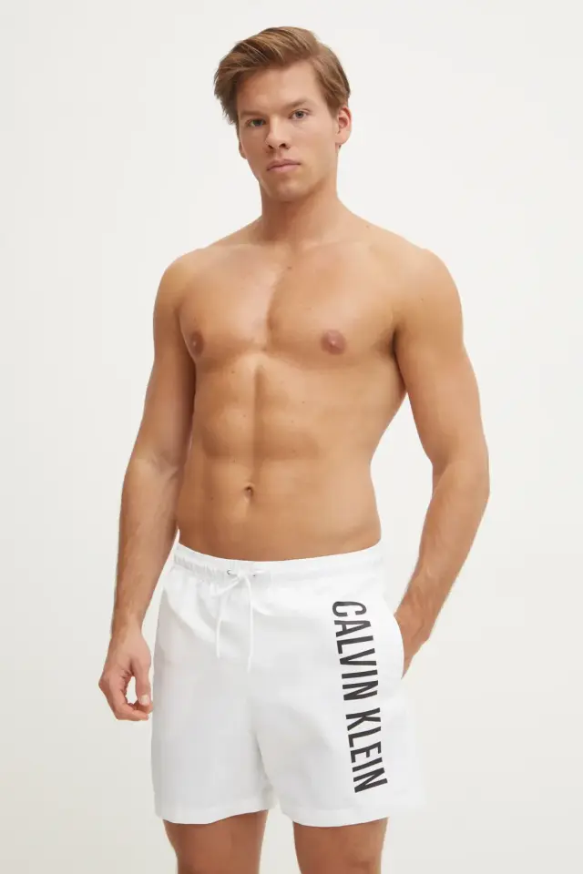 Calvin Klein - Ανδρικό Μαγιό Σορτς Drawstring Medium KM0KM01092-YCD Λευκό - 2XL 3