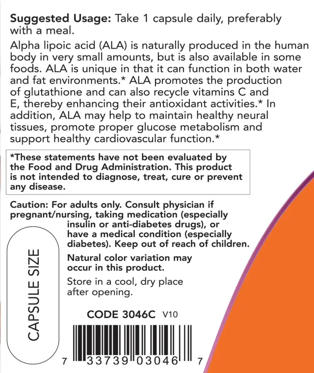 Now Foods Alpha Lipoic Acid, Extra Strength 600 mg 60 Veg Capsules 3
