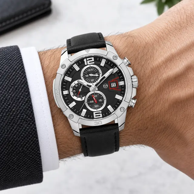 Ανδρικό Ρολόι Sergio Tacchini Chronograph με Μαύρο Δερμάτινο Λουράκι ST.1.10453-2 2