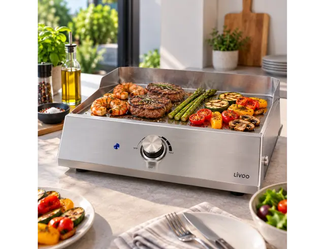 Ηλεκτρική Ψησταριά plancha Livoo DOC292 με ισχύ 2800W, ρυθμιζόμενο θερμοστάτη και επιφάνεια ψησίματος 43x35cm DOC292