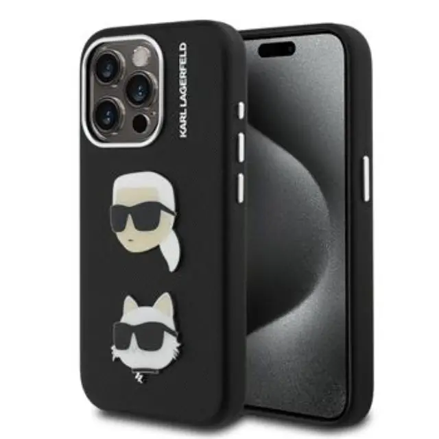 Karl Lagerfeld Grained PU K&CH Heads Case for iPhone 15 Pro Black