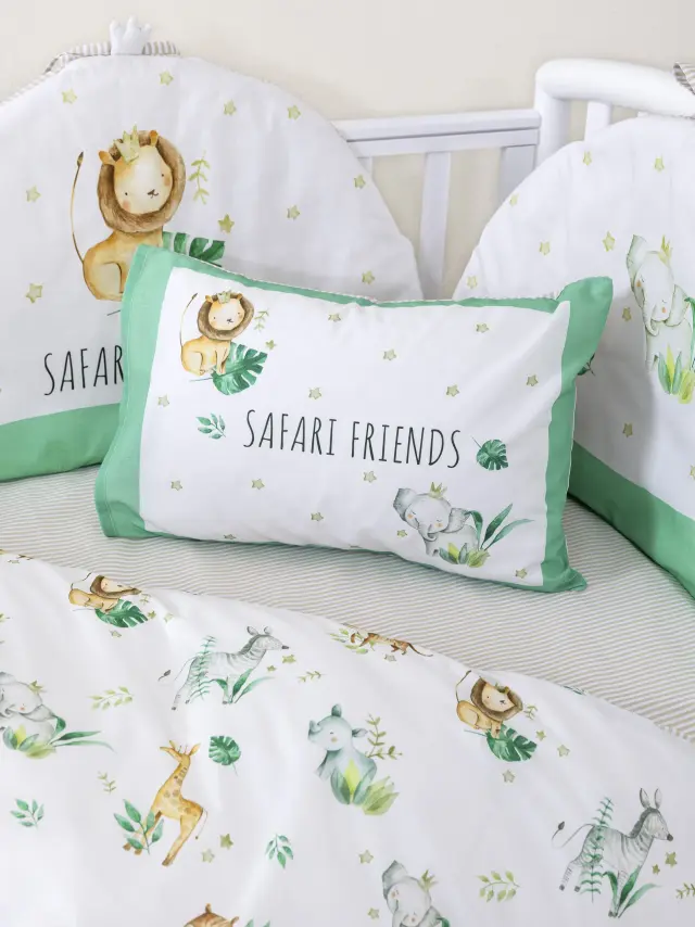 Κουβερλί Κούνιας 100x140 Nima Safari Friends White-Green 100% βαμβακερό 2