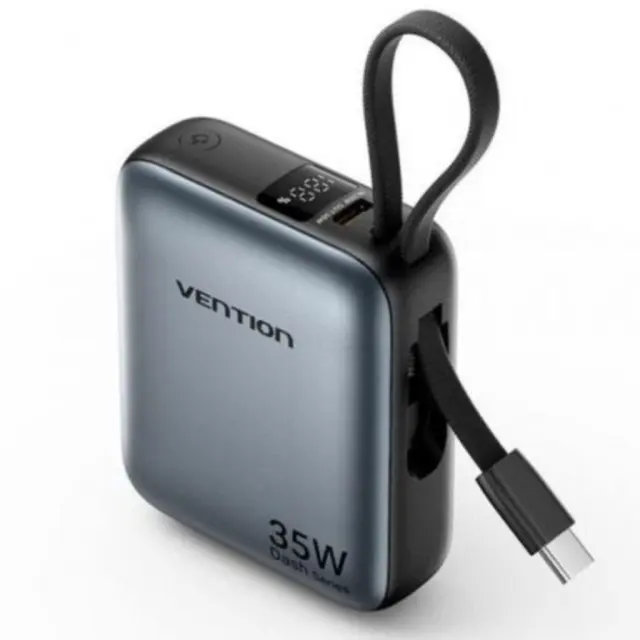 VENTION 10000mAh Mini Power Bank (USB-C + USB-C) with Built-in USB-C Cable 35W Gray (FHEH0) (VENFHEH0)