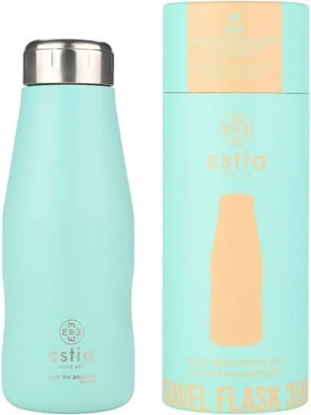 Estia Travel Flask Save the Aegean Ανακυκλώσιμο Μπουκάλι Θερμός Ανοξείδωτο BPA Free 350ml Bermuda Green με Καλαμάκι