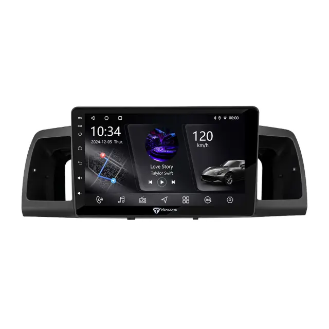 VenCore Οθόνη Multimedia Android 15 9" PX5S Octa-Core 2GB/32GB IPS με Πρόσοψη, CarPlay, Android Auto και Υποστήριξη Κάμερας 360° για Toyota Corolla 2002-2006 – Μαύρη (3236-10005-0254B) 2