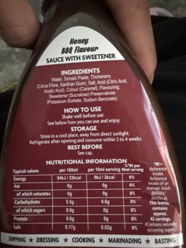 Honey BBQ Sauce Virtually Zero Calorie 425ml The Skinny Food Co 2