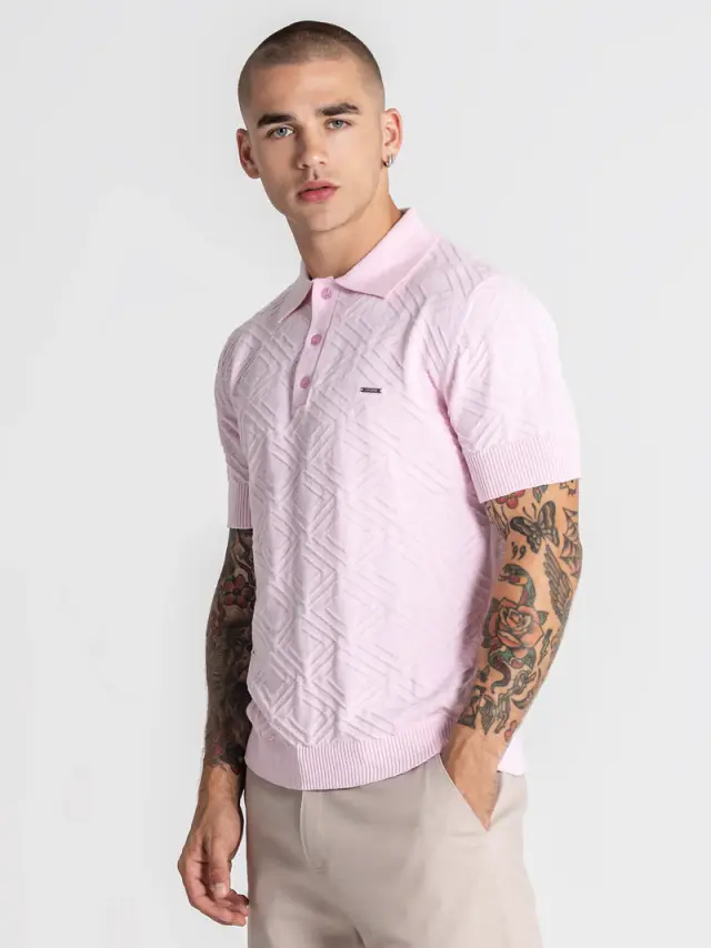 Gianni Kavanagh Ανδρικό CLASSY Πλεκτό Polo Shirt - Light Pink - S