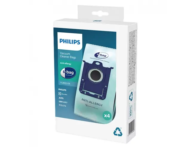 Σετ σακούλες φίλτρου Philips S-bag FC8022/04 αντιαλλεργικές, με χωρητικότητα 3L - 4 Τεμάχια FC8022/04