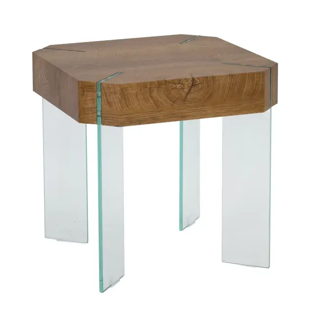 Τραπέζι Σαλονιού YARD Καρυδί Γυαλί 50x50x50cm