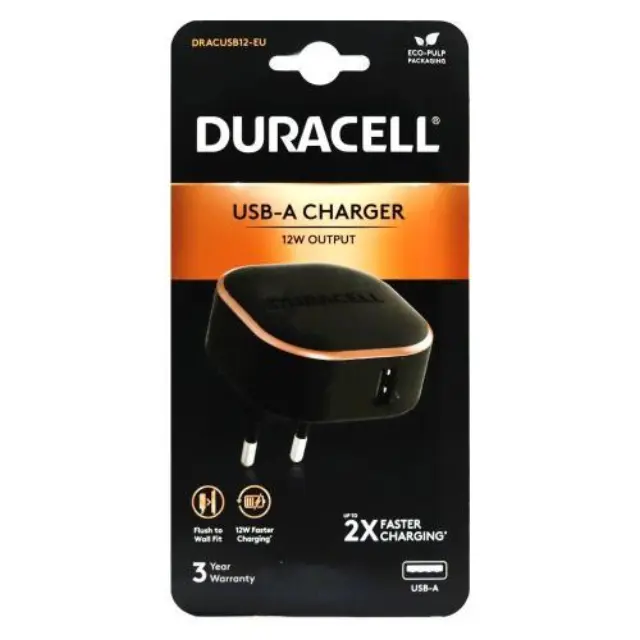 Φορτιστής Ταξιδίου Duracell με Έξοδο USB A 12W 2.4A Μαύρο N58593