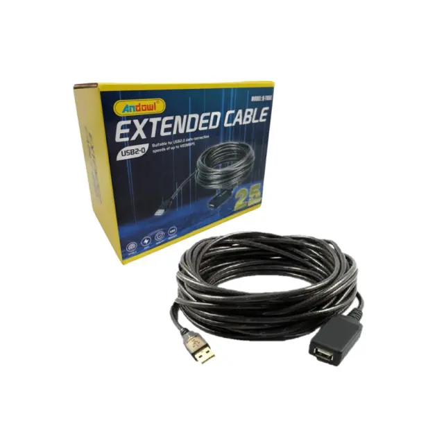 Andowl Q-T05E USB 2.0 Cable USB-A male - USB-A female Μαύρο 25m 2