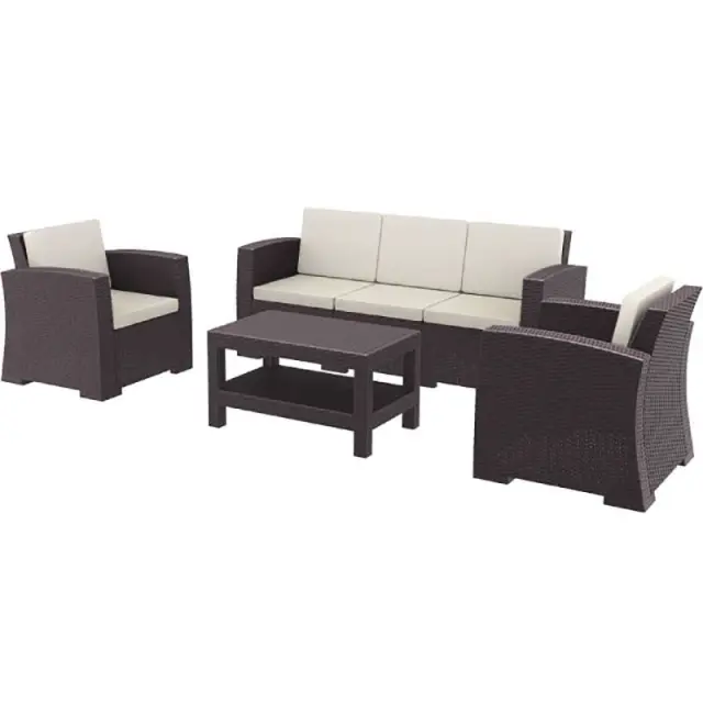 Σετ Σαλόνι-Καθιστικό MONACO Καφέ PP 198x79x79/82x79x79/92x57x45cm