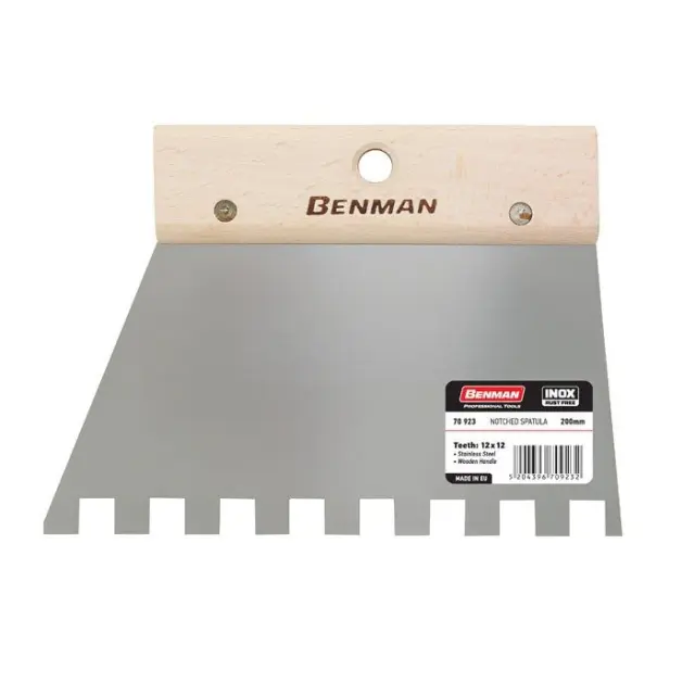 Benman 70922 - Σπάτουλα Πλακιδίων Inox 200mm με Δόντι 10x10mm και Ξύλινη Λαβή