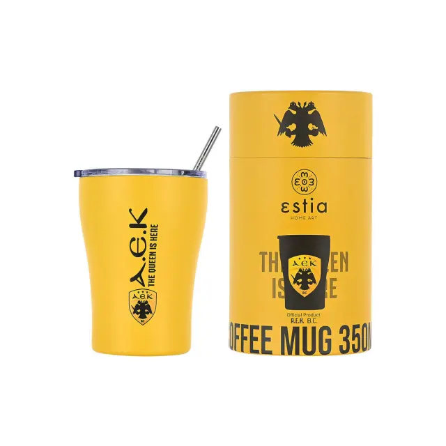 Estia Coffee Mug Save The Aegean Ποτήρι Θερμός Ανοξείδωτο BPA Free AEK BC 350ml με Καλαμάκι