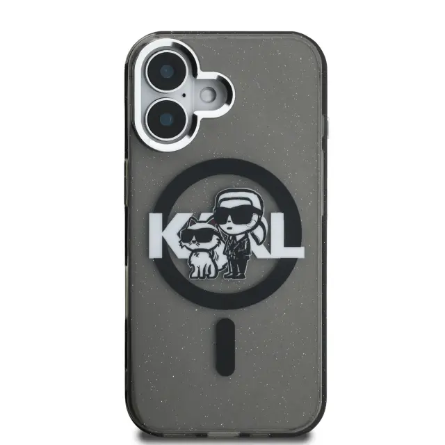 Karl Lagerfeld IML Glitter Karl and Choupette Sketch MagSafe Case for iPhone 16 Black 3