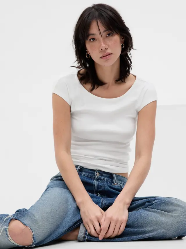 Άσπρη Modern Cap Sleeve Μπλούζα FRESH WHITE - XS