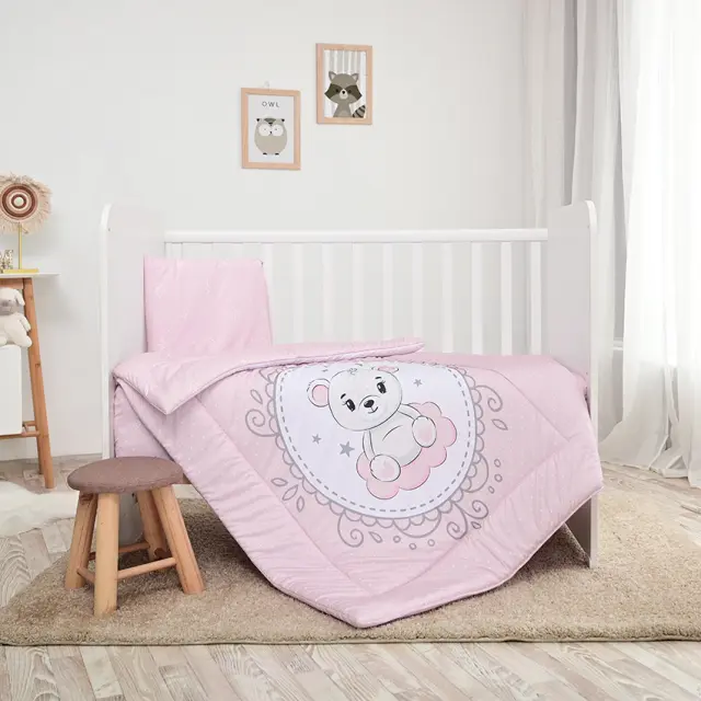 Σετ προίκας μωρού για κούνια "COSY" 5 τμχ Little bear pink Ροζ