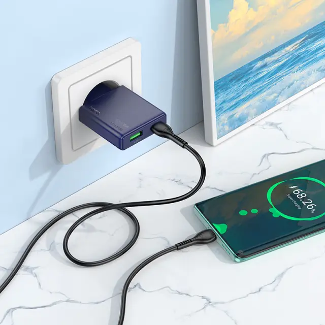 Hoco Φορτιστής με Θύρες USB-C, USB-A και Καλώδιο Type-C 30W Μπλε N45 3