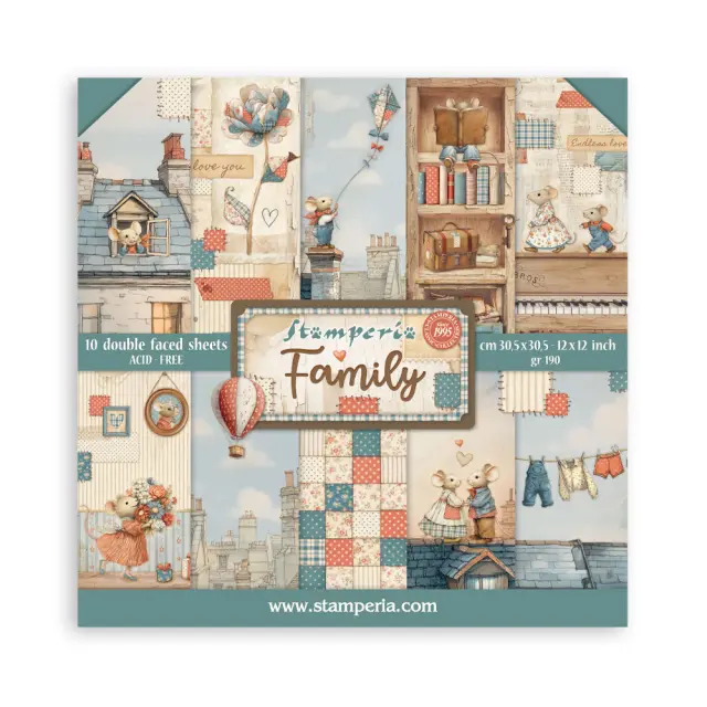 Χαρτιά scrapbooking 10τεμ, 30.5×30.5cm Stamperia, Family
